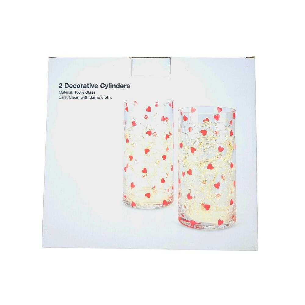 The Cellar Decorative Hearts Cylinders Set of 2 Valentines Love 7.9 Inches Tall